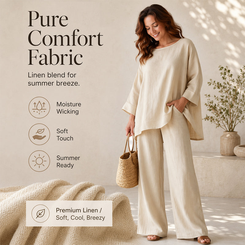 New Arrivals🌿👚 Casual Linen Blend 2-Piece Set – Soft & Airy for Effortless Summer Style