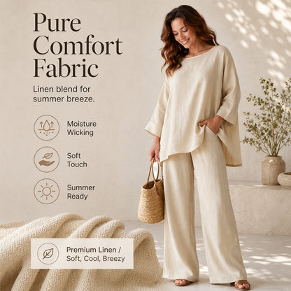 New Arrivals🌿👚 Casual Linen Blend 2-Piece Set – Soft & Airy for Effortless Summer Style