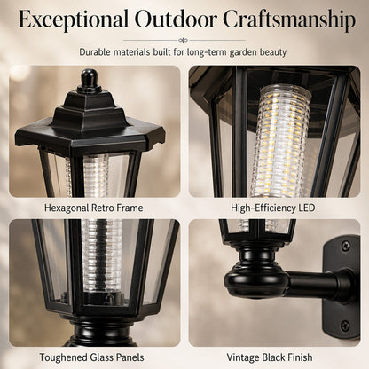 Retro Solar Garden Lights Outdoor Double Head Hexagonal Street Lamp