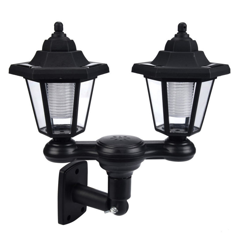 Retro Solar Garden Lights Outdoor Double Head Hexagonal Street Lamp