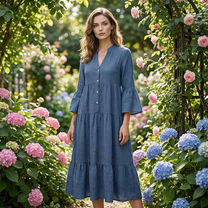 Solid Color Textured Fabric A-Line Midi Dress