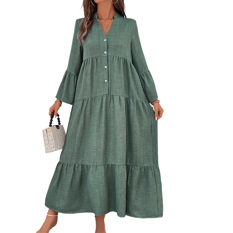 Solid Color Textured Fabric A-Line Midi Dress