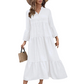 Solid Color Textured Fabric A-Line Midi Dress