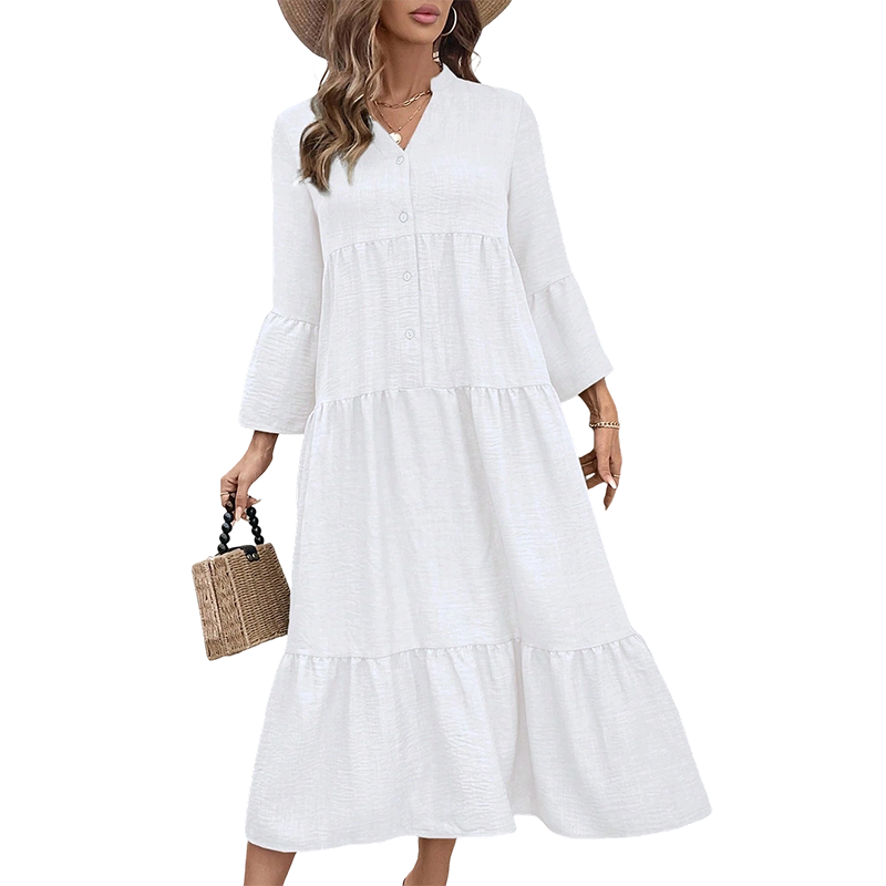 Solid Color Textured Fabric A-Line Midi Dress