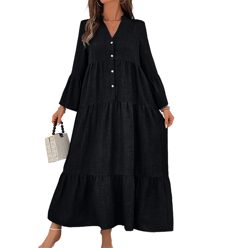 Solid Color Textured Fabric A-Line Midi Dress