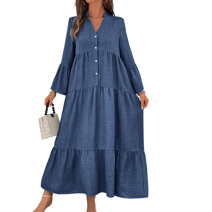 Solid Color Textured Fabric A-Line Midi Dress