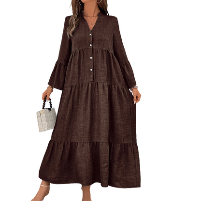 Solid Color Textured Fabric A-Line Midi Dress
