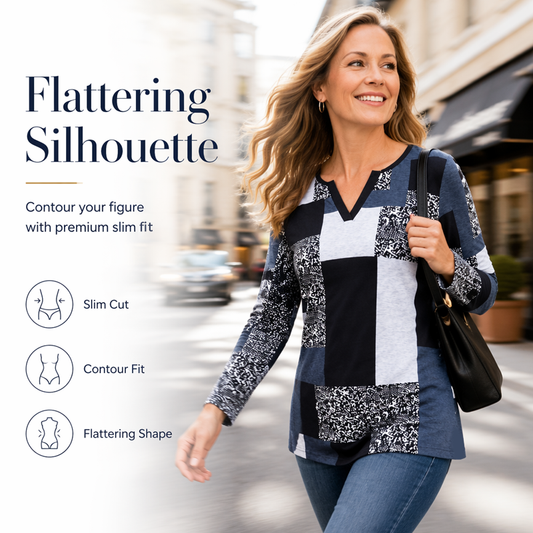 New Arrival✨Lightweight Geometric Print Top with V-Neck – Must-Have for Versatile Everyday Looks