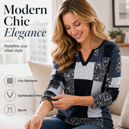 New Arrival✨Lightweight Geometric Print Top with V-Neck – Must-Have for Versatile Everyday Looks