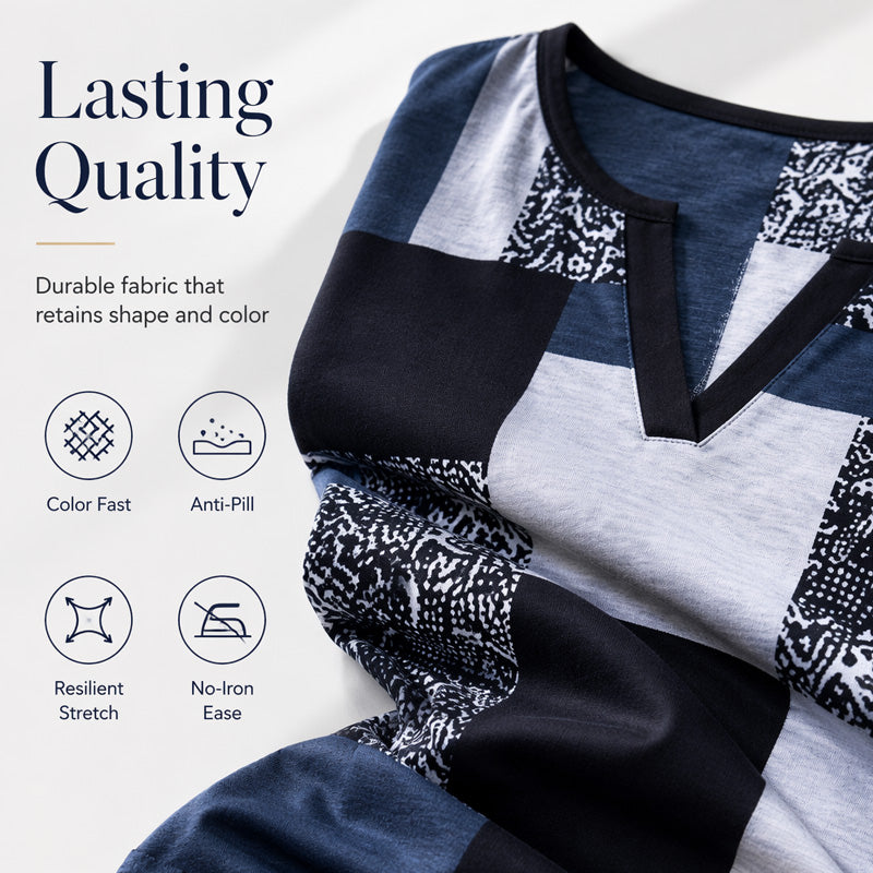 New Arrival✨Lightweight Geometric Print Top with V-Neck – Must-Have for Versatile Everyday Looks