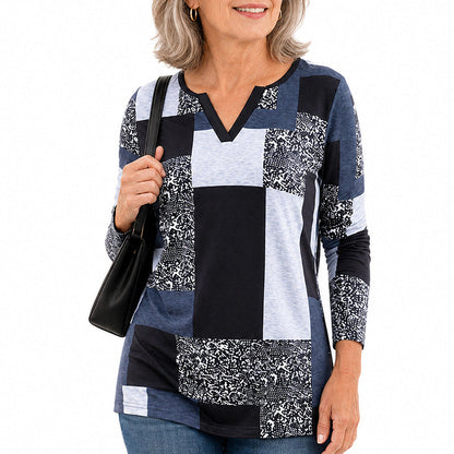 New Arrival✨Lightweight Geometric Print Top with V-Neck – Must-Have for Versatile Everyday Looks