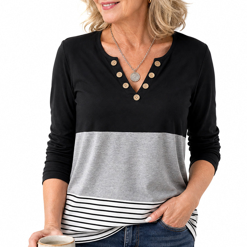 New Arrival✨Lightweight Geometric Print Top with V-Neck – Must-Have for Versatile Everyday Looks