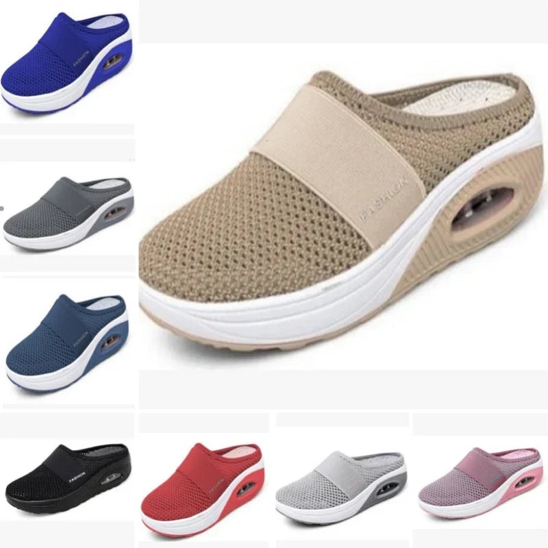 Women's Casual Hollowed Out Fabric Flat Bottom Slope Heel Slippers