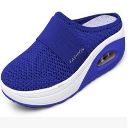 Women's Casual Hollowed Out Fabric Flat Bottom Slope Heel Slippers