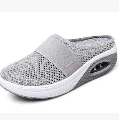 Women's Casual Hollowed Out Fabric Flat Bottom Slope Heel Slippers