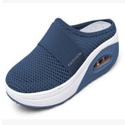 Women's Casual Hollowed Out Fabric Flat Bottom Slope Heel Slippers