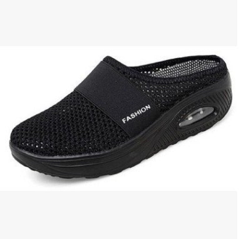 Women's Casual Hollowed Out Fabric Flat Bottom Slope Heel Slippers