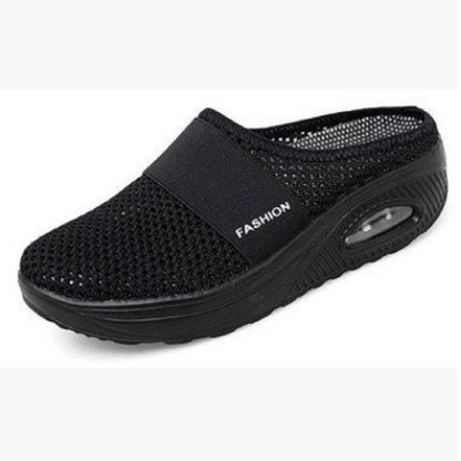 Women's Casual Hollowed Out Fabric Flat Bottom Slope Heel Slippers