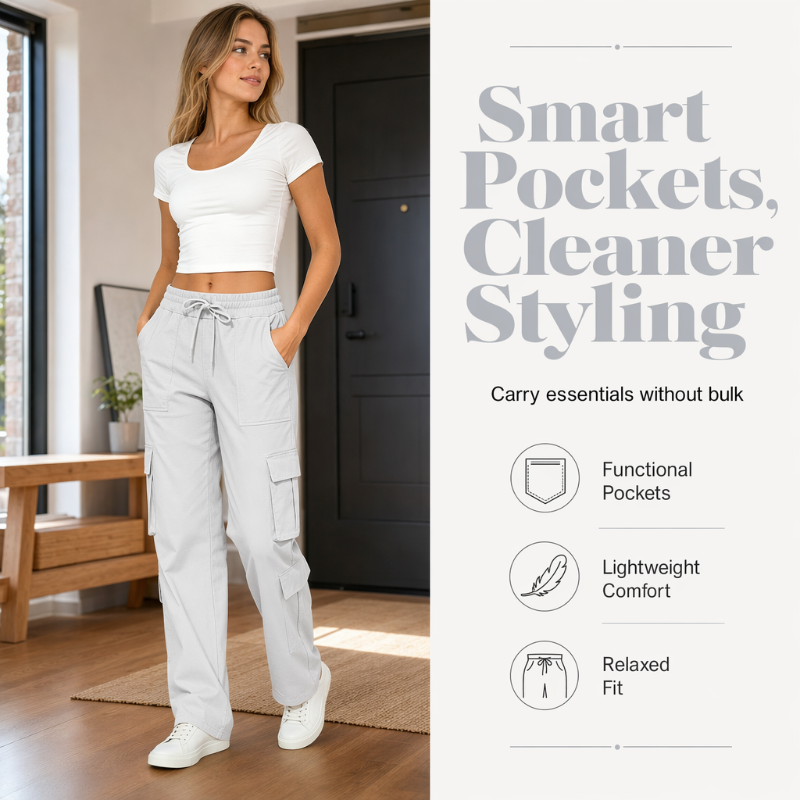 Women's Casual Multi-Pocket Elastic Waistband Cargo Pants