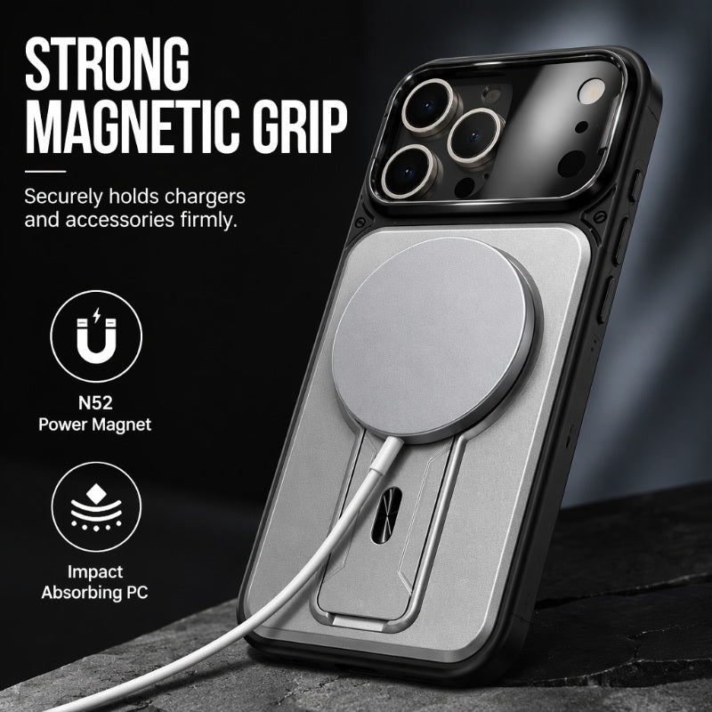 Magnetic Phone Case with Flip Lens Cover and Invisible Kickstand