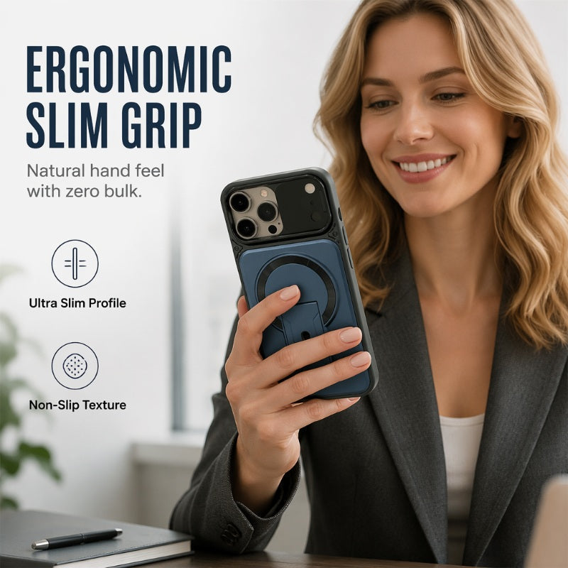 Magnetic Phone Case with Flip Lens Cover and Invisible Kickstand