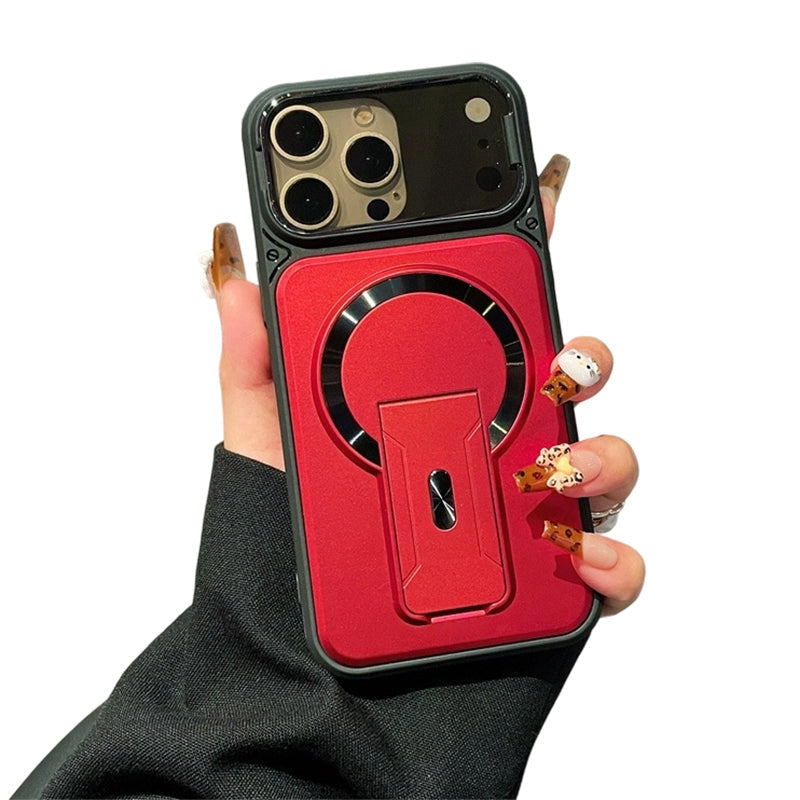 Magnetic Phone Case with Flip Lens Cover and Invisible Kickstand