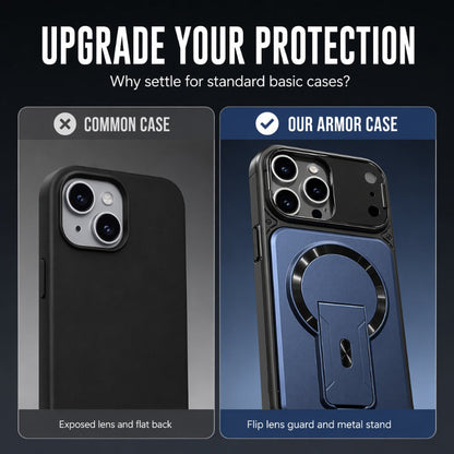 Magnetic Phone Case with Flip Lens Cover and Invisible Kickstand