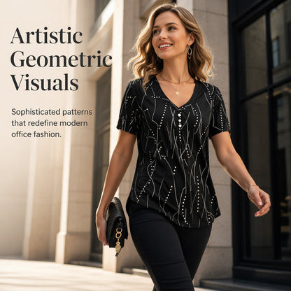 Women's Elegant Printed V-Neck Top