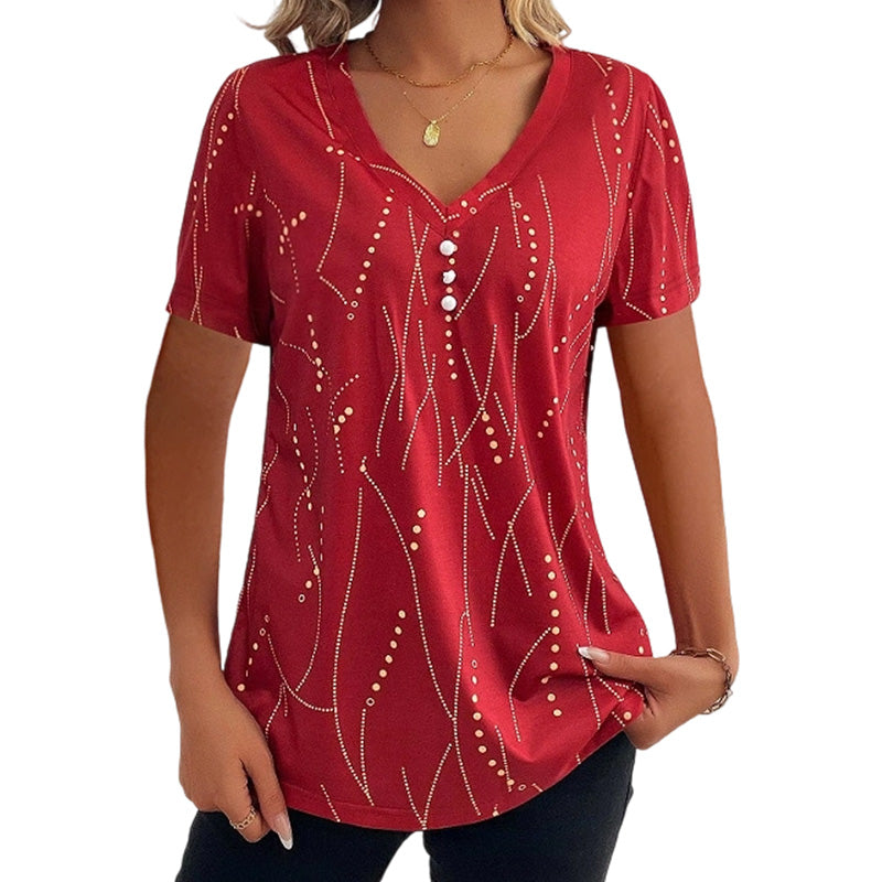Women's Elegant Printed V-Neck Top
