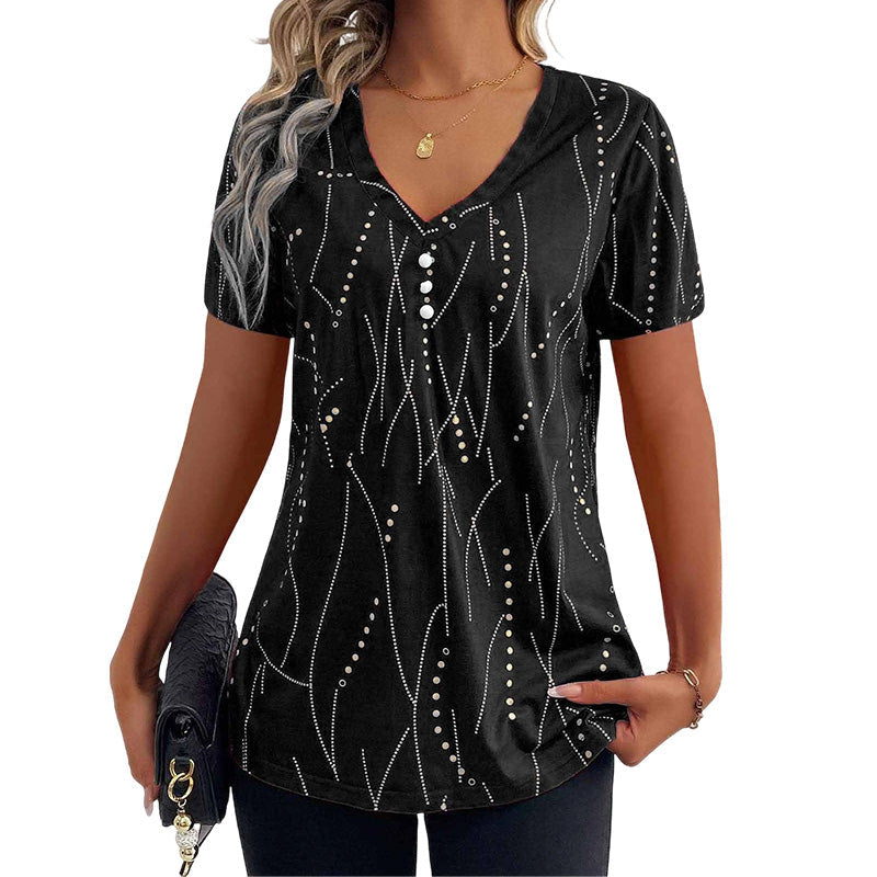 Women's Elegant Printed V-Neck Top