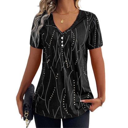 Women's Elegant Printed V-Neck Top