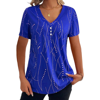 Women's Elegant Printed V-Neck Top