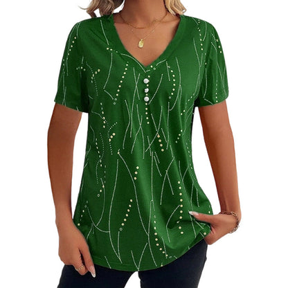 Women's Elegant Printed V-Neck Top