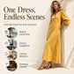 👗 Casual V-Neck Maxi Dress with Puff Sleeves – Flowing Silhouette for Effortless Style