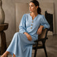 👗 Casual V-Neck Maxi Dress with Puff Sleeves – Flowing Silhouette for Effortless Style