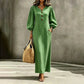 👗 Casual V-Neck Maxi Dress with Puff Sleeves – Flowing Silhouette for Effortless Style