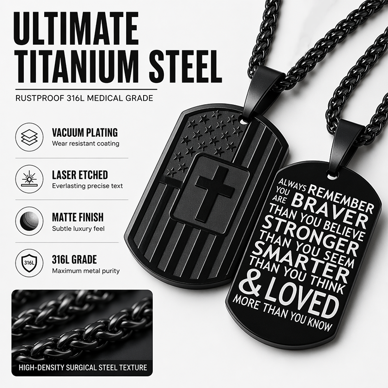 Men's Retro Stainless Steel Cross Tag Pendant