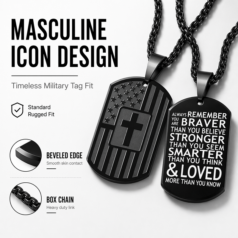 Men's Retro Stainless Steel Cross Tag Pendant