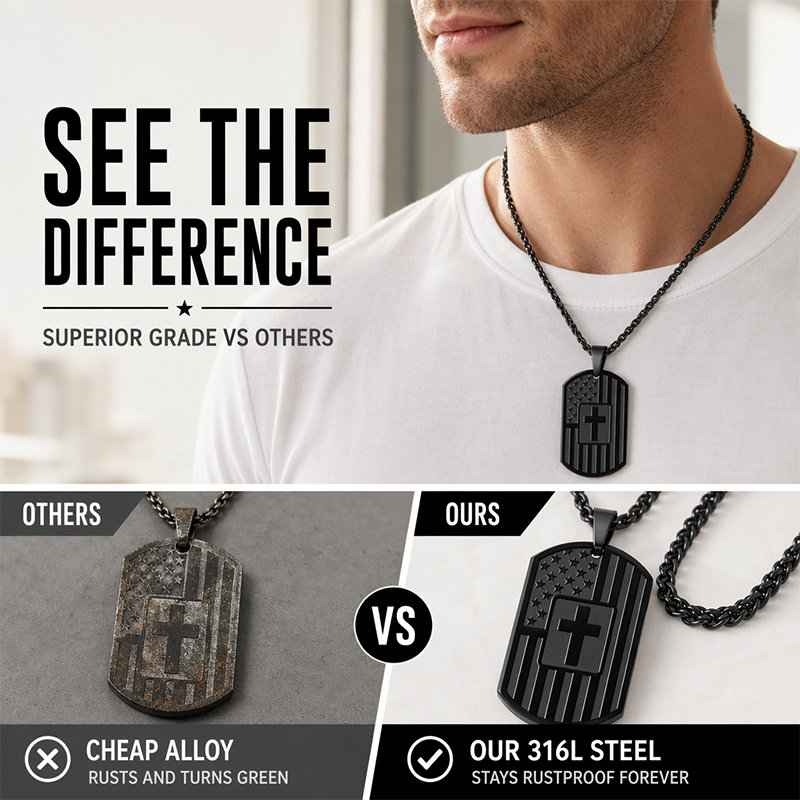 Men's Retro Stainless Steel Cross Tag Pendant