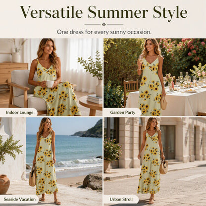 Bestseller🏆👗 Printed Strap Maxi Dress – Elegant V-Neck & Airy Fit for Garden Parties or City Strolls