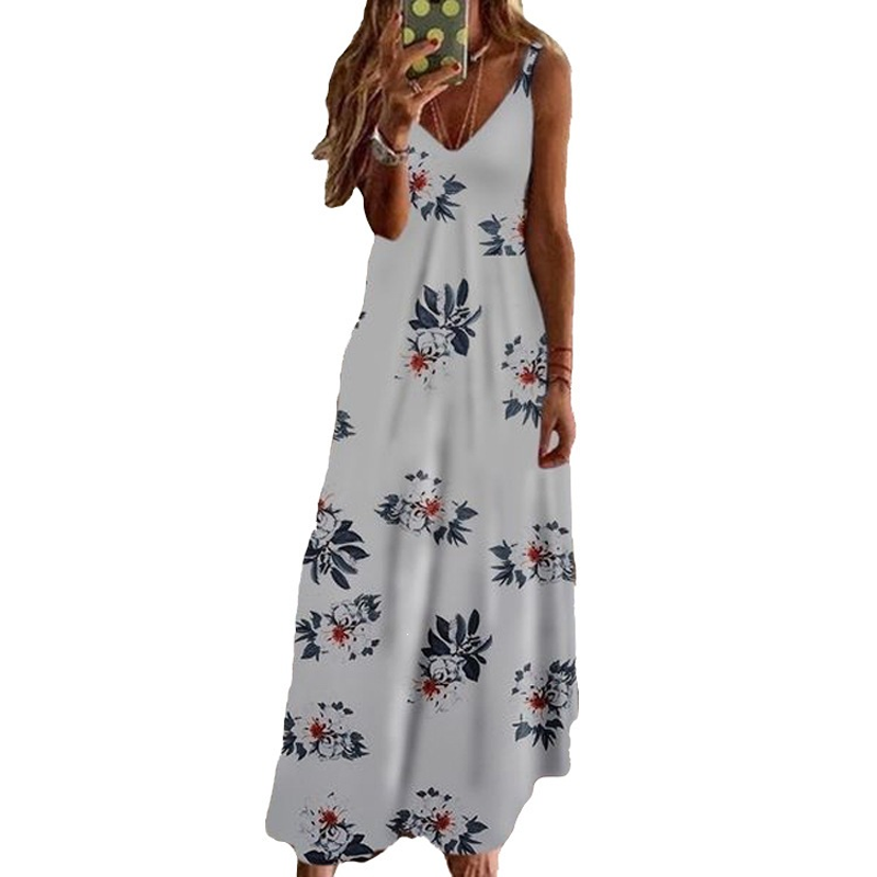 Bestseller🏆👗 Printed Strap Maxi Dress – Elegant V-Neck & Airy Fit for Garden Parties or City Strolls