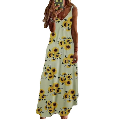 Bestseller🏆👗 Printed Strap Maxi Dress – Elegant V-Neck & Airy Fit for Garden Parties or City Strolls