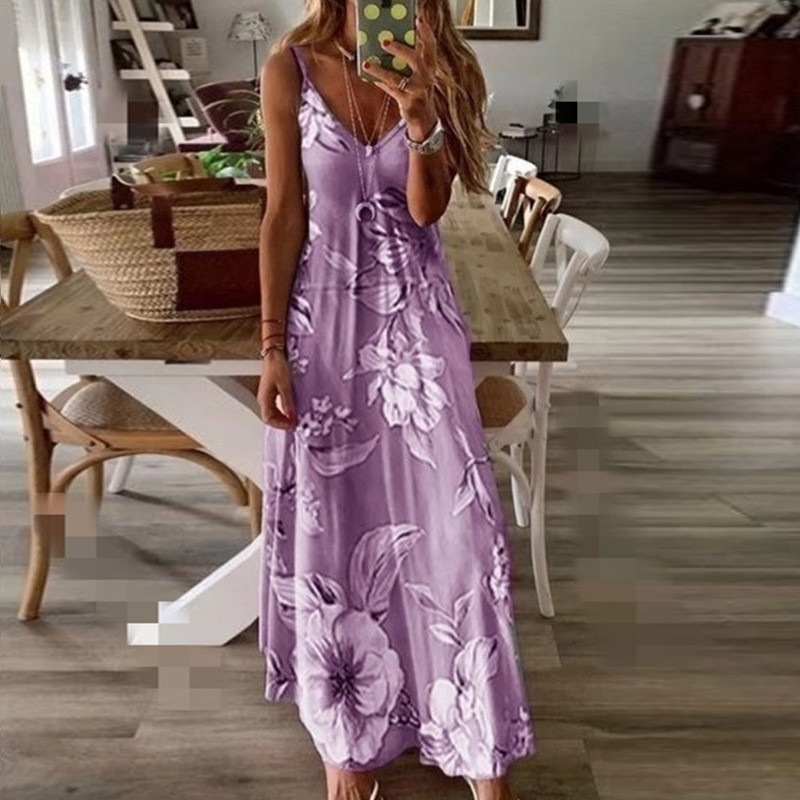 Bestseller🏆👗 Printed Strap Maxi Dress – Elegant V-Neck & Airy Fit for Garden Parties or City Strolls