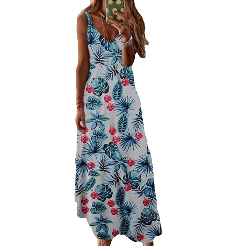 Bestseller🏆👗 Printed Strap Maxi Dress – Elegant V-Neck & Airy Fit for Garden Parties or City Strolls