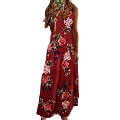 Bestseller🏆👗 Printed Strap Maxi Dress – Elegant V-Neck & Airy Fit for Garden Parties or City Strolls