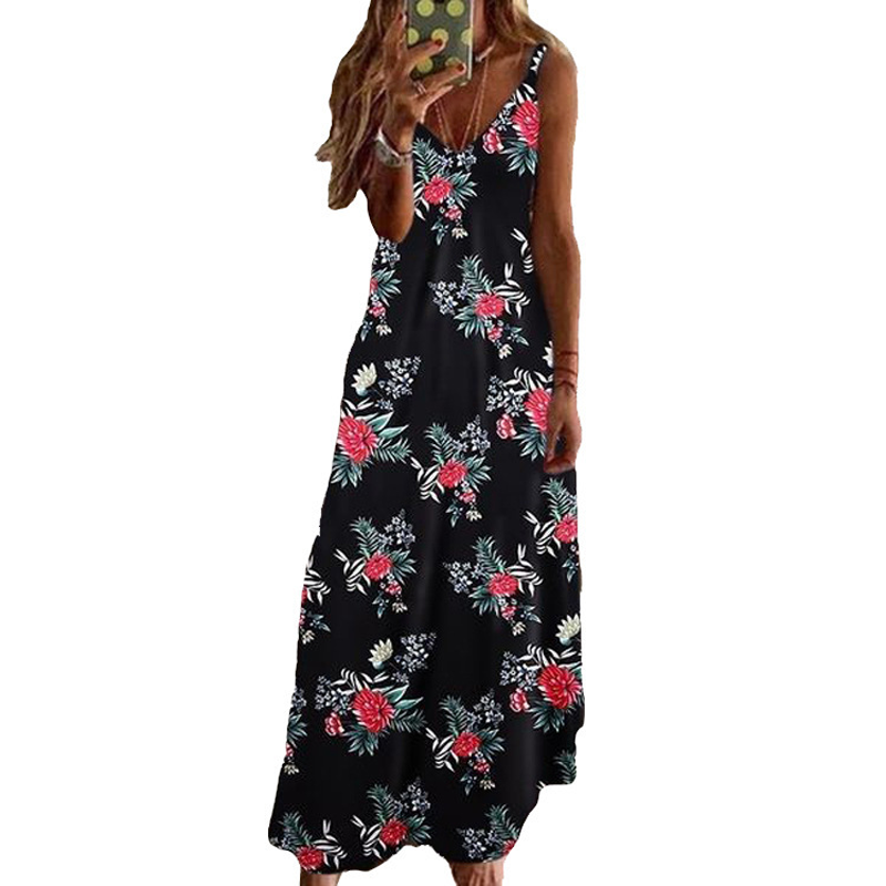 Bestseller🏆👗 Printed Strap Maxi Dress – Elegant V-Neck & Airy Fit for Garden Parties or City Strolls