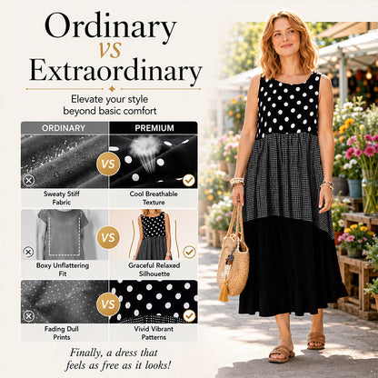 Women's Sleeveless Polka Dot & Plaid Patchwork Dress