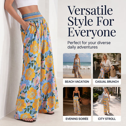 Trending Now⭐👖🌸 Floral Print High-Waist Wide-Leg Pants – Flowing Silhouette for Effortless Boho Style
