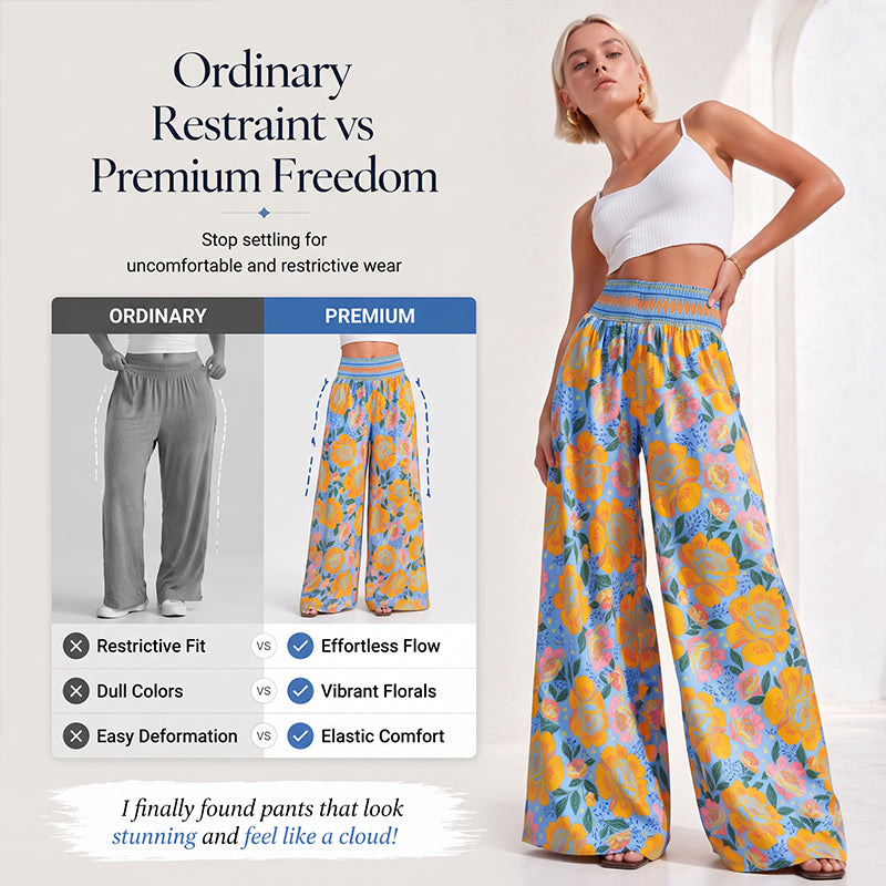 Trending Now⭐👖🌸 Floral Print High-Waist Wide-Leg Pants – Flowing Silhouette for Effortless Boho Style