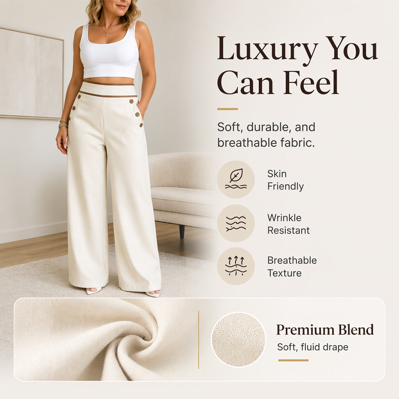 Women's High-Waisted Wide-Leg Pants with Contrast Trim